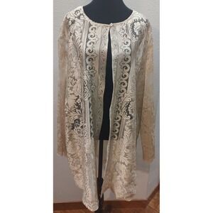 VTG Bedford Fair 3XL Shimmery Floral Lace Sheer Champagne One-Button Top Coverup